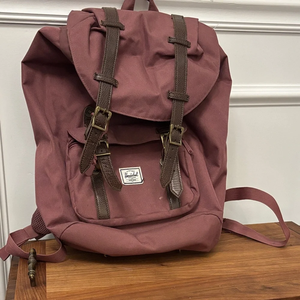 Herschel Supply Company Burgundy/mauve Backpack with brown front straps- large